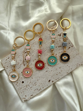 Evil eye beaded keychain