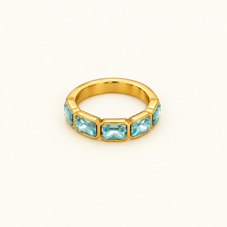 Blue Emerald Cut Band Ring
